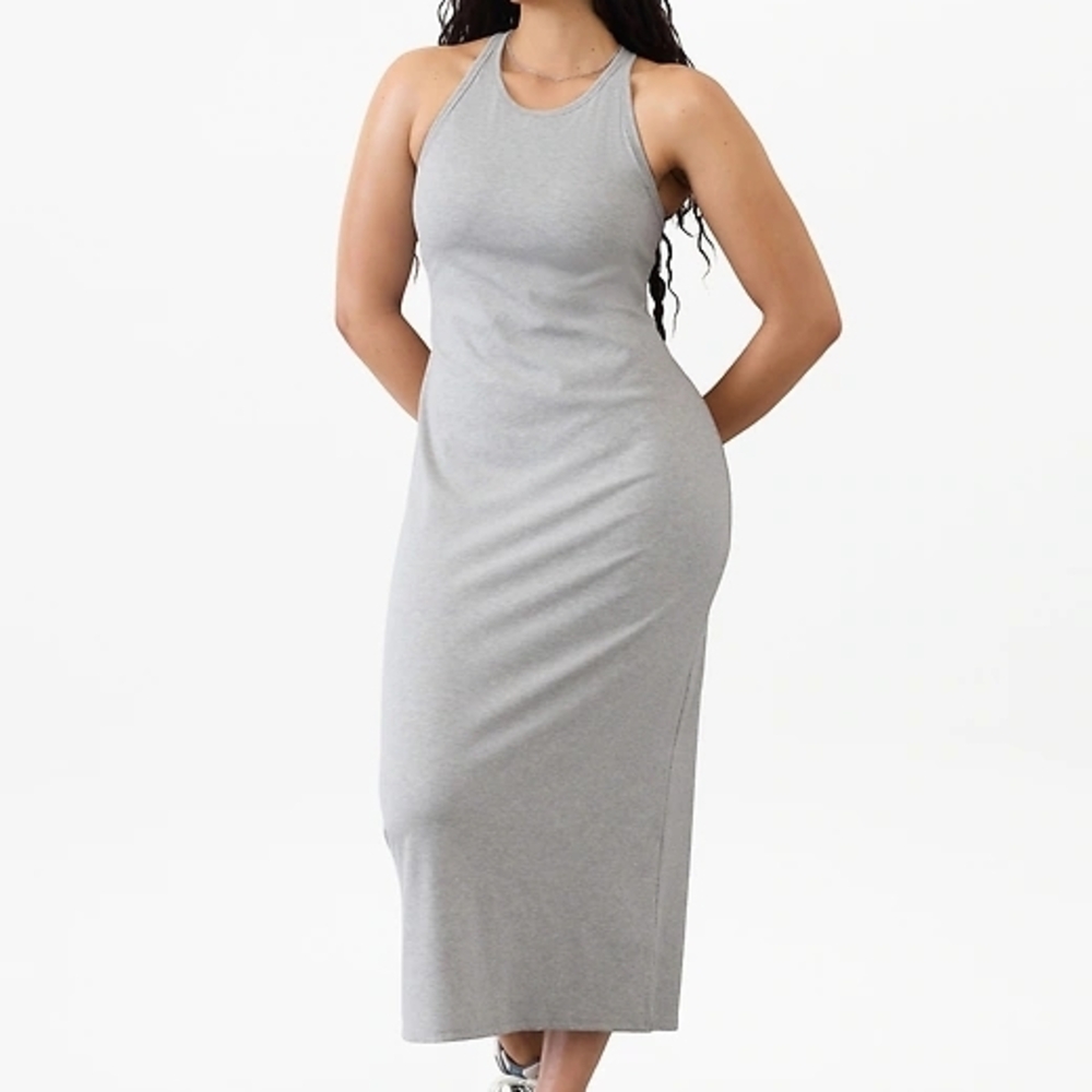 Athleta Signature Rib Maxi Dress Athleisure Women's Sz Large Heather Gray